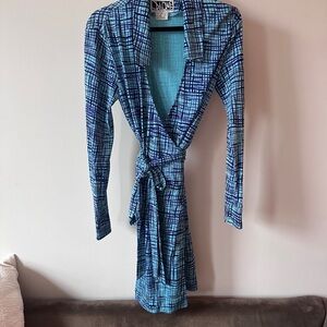 Diane Von Furstenberg Blue Checkered Silk Dress